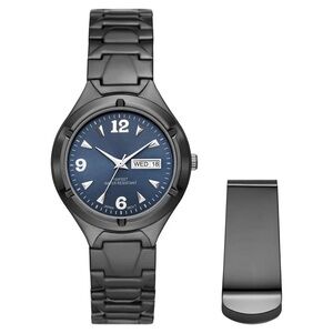 George Men's 2 Piece Gunmetal Tone Watch and Money Clip Set